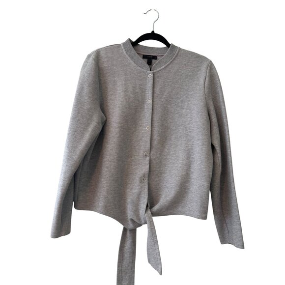J.Crew Womens Gray Tie-Front Cardigan Sweater Snap Button L - Picture 2 of 12